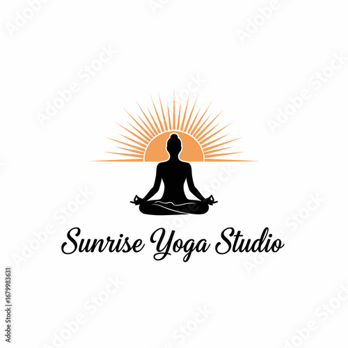 Sunrise Yoga Studio logo featuring a meditating silhouette against a sunrise backdrop.