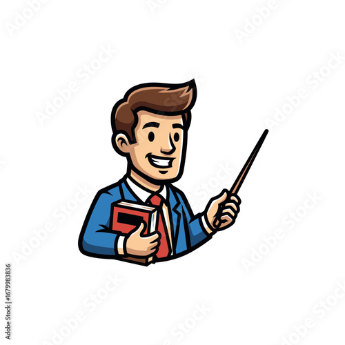 A cheerful cartoon teacher mascot logo design, perfect for educational institutions.