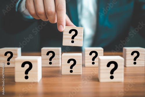 Obraz na płótnie Question mark blocks concept: business strategy, decision making, problem solving and uncertainty concept