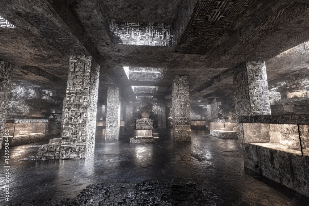 Fototapeta premium Abstract Futuristic Interior Design With Glowing Columns