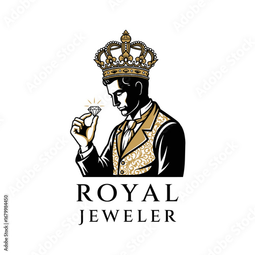 Royal Jeweler logo featuring a king inspecting a diamond.