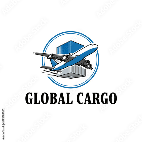 A logo depicting an airplane carrying a cargo container, symbolizing global cargo delivery.