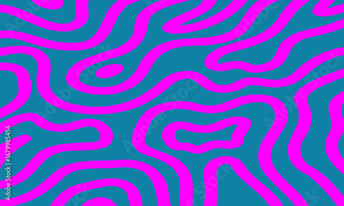 Abstract pattern with bright pink, curving lines on a teal background, creating a fluid and dynamic design.