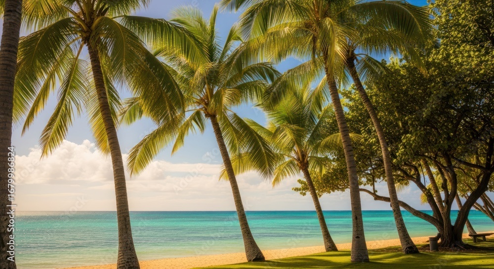 Fototapeta premium Tropical beach scene with palm trees (27)