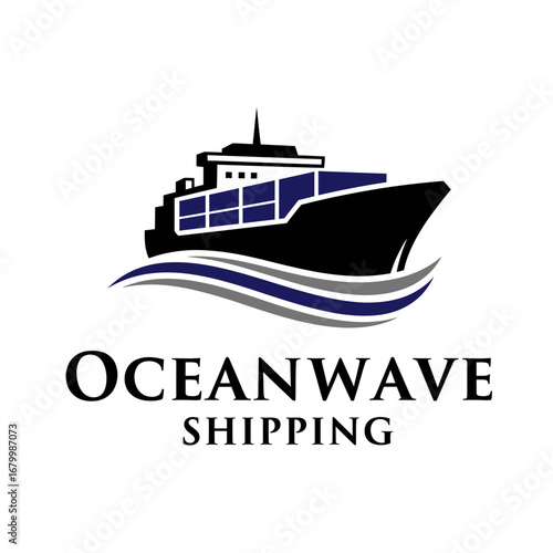 A stylized logo depicting a cargo ship sailing on waves. Represents Oceanwave Shipping.