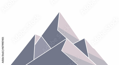 Stylized illustration of mountain peaks with a geometric design and muted colors.