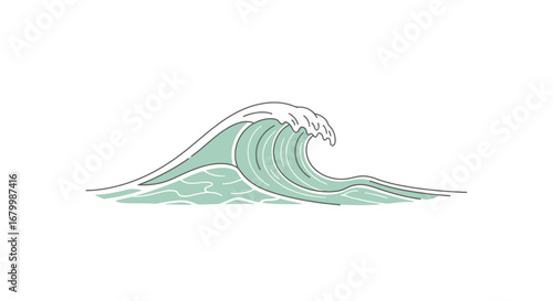 Stylized illustration of a teal ocean wave with white foam cresting.