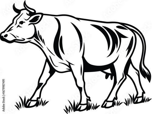 Simple flat cow silhouette icon side profile view