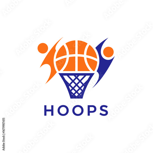 A vibrant logo featuring a basketball, hoop, and stylized players, symbolizing teamwork and the thrill of the game.