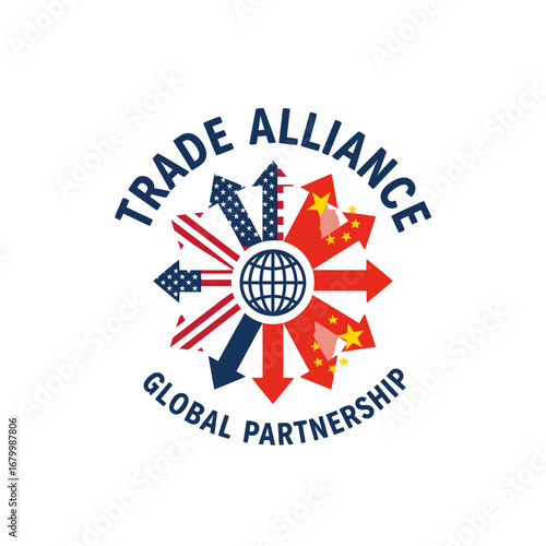 Logo depicting US-China trade alliance and global partnership.