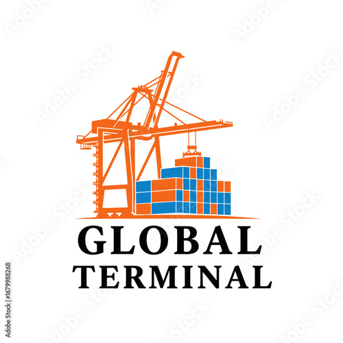 A logo depicting a crane lifting cargo containers at a global terminal.