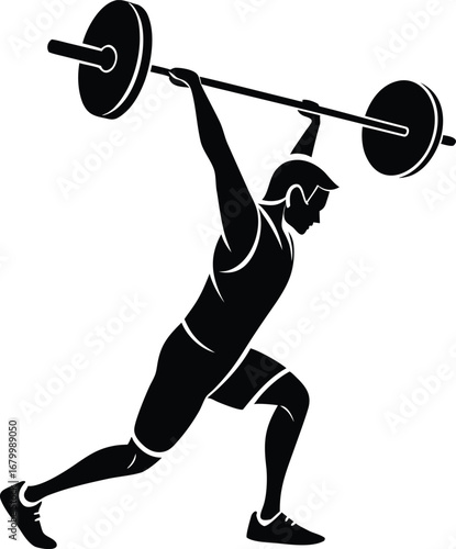Flat silhouette of a weightlifter in action for fitness and sports graphics