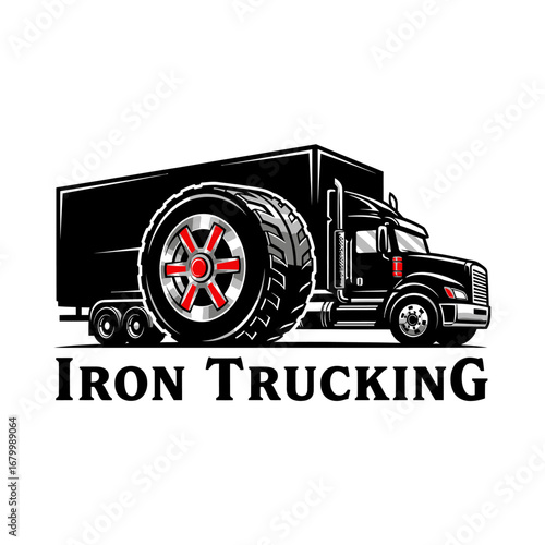 A strong black truck logo for Iron Trucking.  Illustrative design.