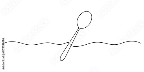 Continuous single line drawing of spoon. Minimalist outline drawing of cutlery. One line vector illustration