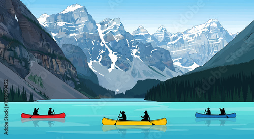 Canoeing Adventure on a Serene Mountain Lake Exploring the Tranquil Waters