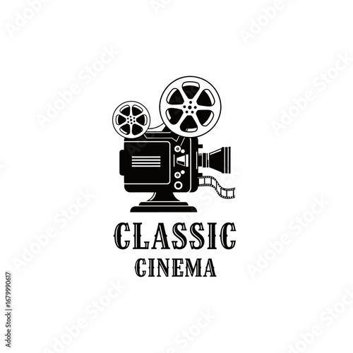 A classic cinema logo featuring a vintage movie projector.