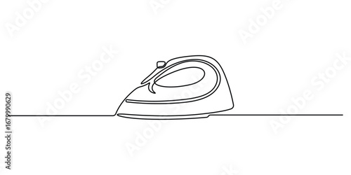 Continuous one line drawing of an clothes iron, Electric iron drawn in one line minimalism style, Trendy one line draw design vector illustration