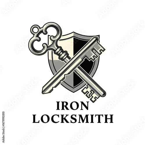 Iron Locksmith logo featuring crossed keys and a shield.