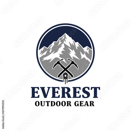 Everest Outdoor Gear logo featuring majestic mountains and climbing tools.