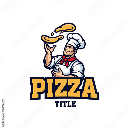A strong logo featuring a pizza chef tossing dough. Perfect for a pizzeria or Italian restaurant.