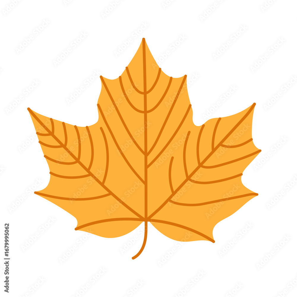Obraz premium Simple illustration of a maple leaf in orange color. Isolated on a white background. Symbolizing autumn, nature and seasonal foliage design. Flat vector. Hand drawn.