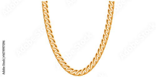 Stunning Golden Chain Isolated On White Background, Antique Jewelry Vector Illustration.	