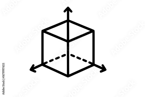 Simple 3D Cube with Coordinate Axes Line Icon
