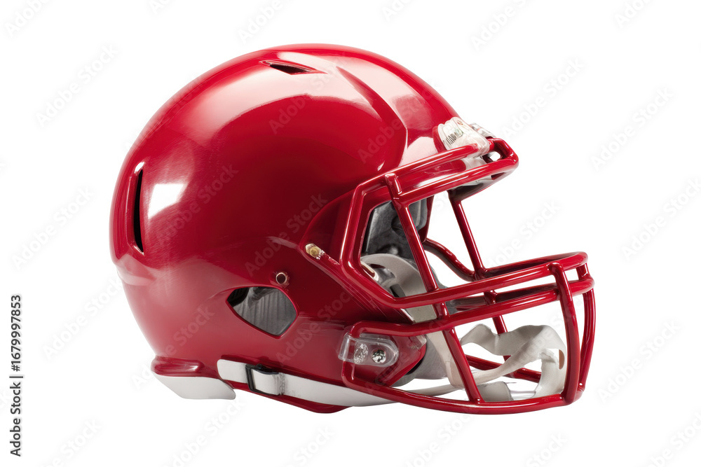 Fototapeta premium Red Football Helmet with Nose Guard on Transparent Background