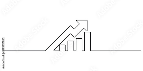 Continuous one line drawing of increasing profit business graph data. Business financial market growth minimal concept. Doodle vector illustration
