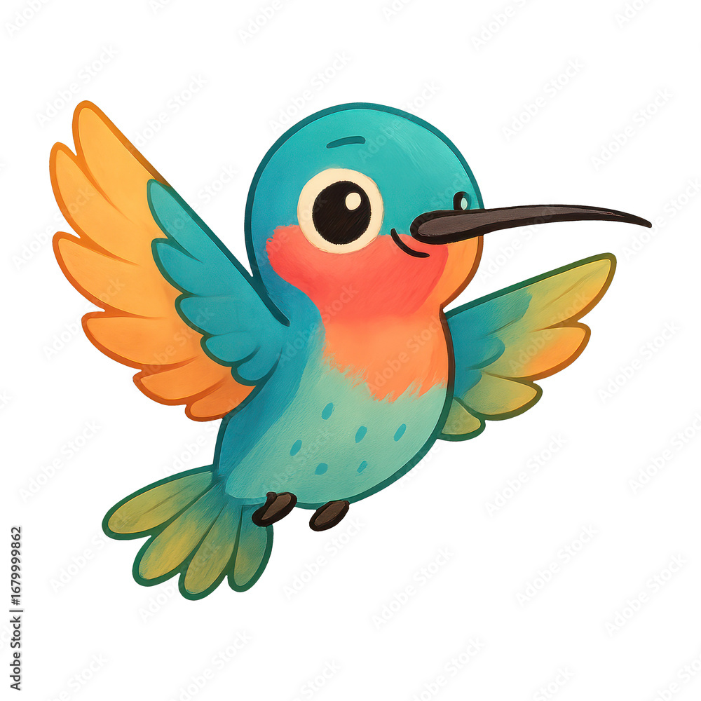Obraz premium PNG Colorful cartoon hummingbird illustration.