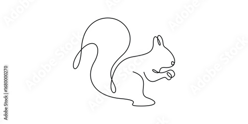 Single continuous drawing of Squirrel. Squirrel animal icon. Doodle vector illustration