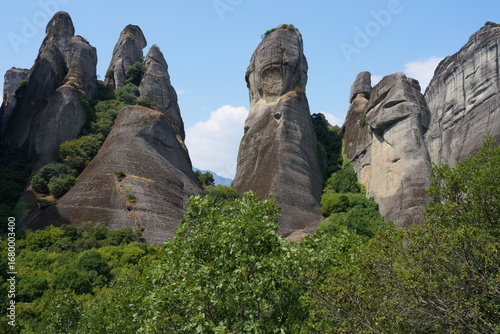 Massive pointy rock formation at Meteora Greece