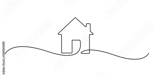 House in one continuous drawing style illustration. Continuous thin line home icon. Vector illustration for the web design, Continuous one line home vector illustration