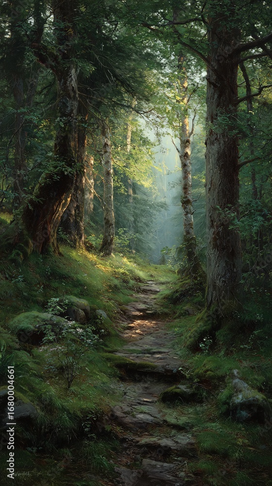 Fototapeta premium Enchanted Pathway in Lush Green Forest