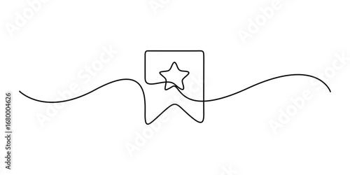 Bookmark continuous one line drawing illustration. Line art of bookmark symbol. Abstract background. Vector illustration