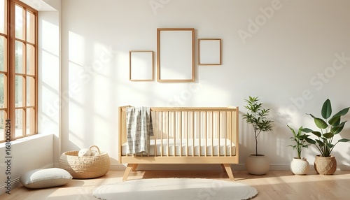 Nursery Room Interior: Minimalist Crib and Plants