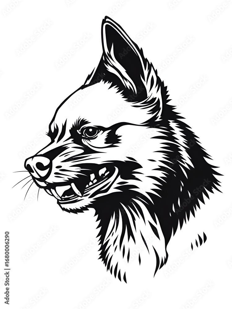 Obraz premium Outline Schipperke snarling. Small yet intense dog in monochrome vector style.