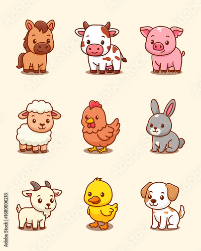 cute cartoon farm collection set. adorable cartoon design