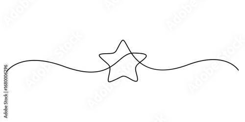 Continuous single line drawing of Christmas frame and border with stars. Festive break line with flourish pattern in simple linear style. Doodle vector illustration
