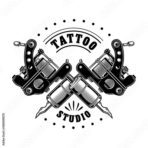 Vintage tattoo studio badge vector illustration