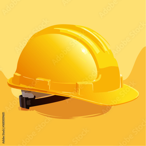 A detailed and realistic vector illustration of a bright yellow safety helmet, showcasing industrial head protection with clean highlights and shadows on an isolated background