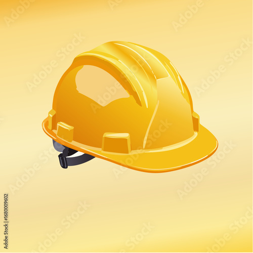 Vector illustration of a glossy yellow plastic construction hard hat, an essential piece of safety equipment for industrial work