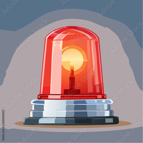 Vibrant vector illustration of a red emergency siren light, featuring a glowing bulb, transparent dome, and a metallic base to signal an alarm