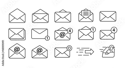 Set of vector icons of email and envelope symbols