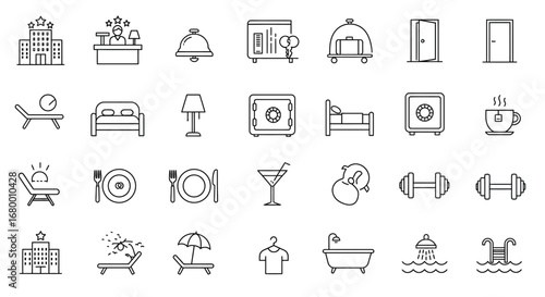 Set of vector line icons representing hotel and hospitality services