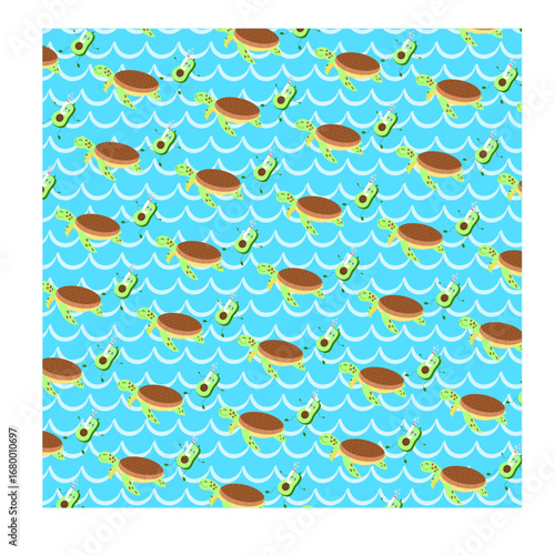 turtle and avocado at the bottom of the sea
