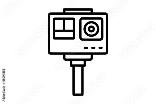 Action camera on a stick line art icon
