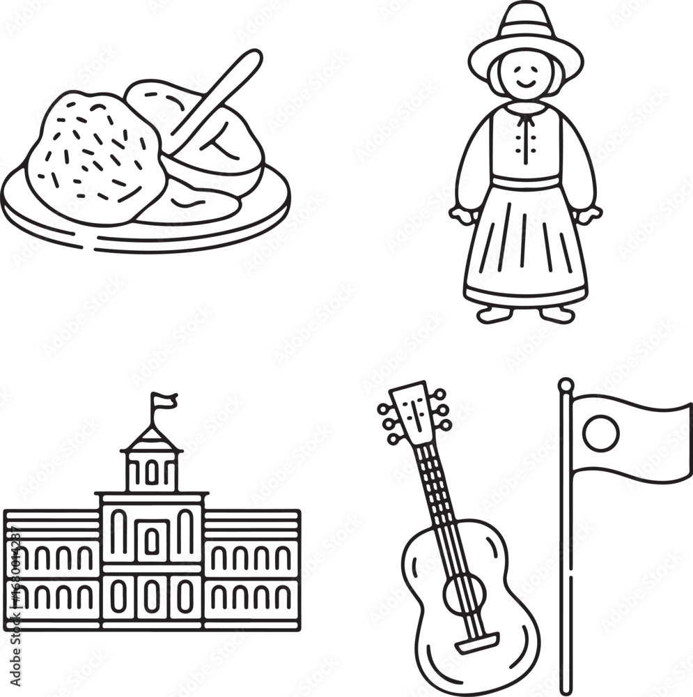 Fototapeta premium Local Culture and Community Pride Icon Pack Hand-Drawn Outline Vector Collection