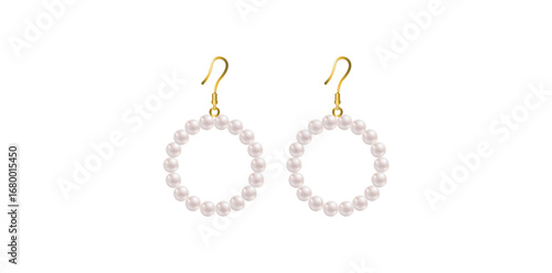Elegant White Pearl Earrings Vector Illustration.	