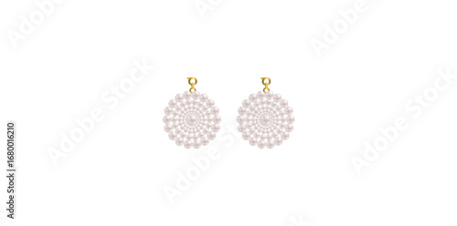 Elegant White Pearl Earrings Vector Illustration.	
